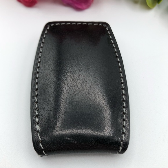 Sheridan Stitched Black Smooth Leather Magnetic Money Clip Holder Wallet - Picture 5 of 16